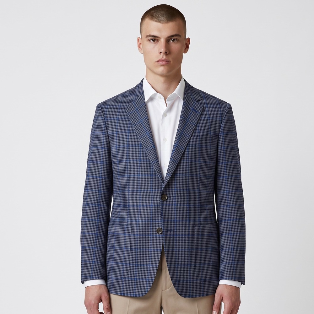 Samuelsohn Cosmo Soft Blazer Jacket Blue Check Men 44L Super 130s Unstructured